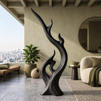 Modern Wood Sculpture With Flame Cluster Form For Living Room