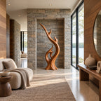 Modern Wood Sculpture With Flame Cluster Form For Living Room