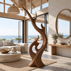 Modern Wood Sculpture With Flame Cluster Form For Living Room