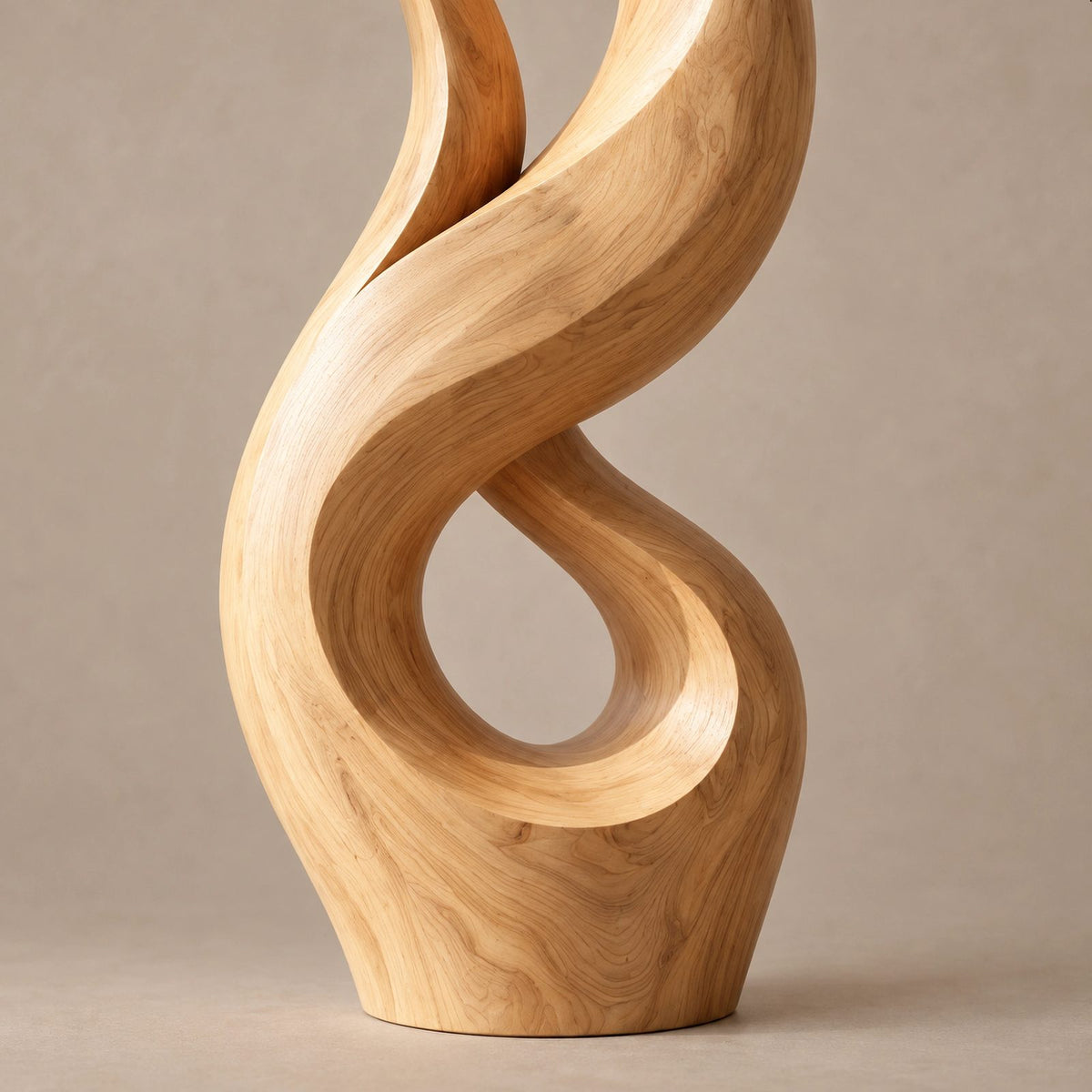 Rustic Wood Sculpture With Double Flame Spiral For Living Room
