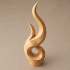 Rustic Wood Sculpture With Double Flame Spiral For Living Room