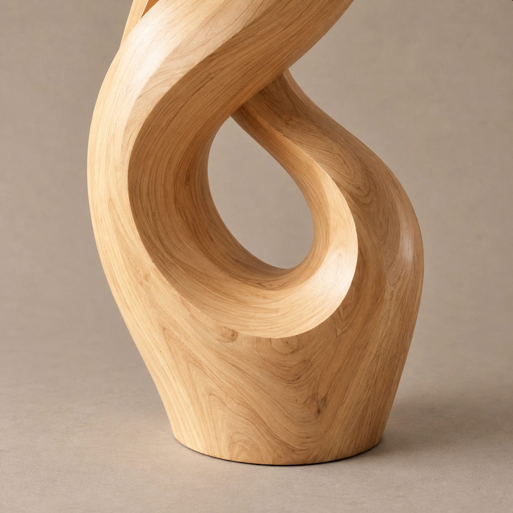 Rustic Wood Sculpture With Double Flame Spiral For Living Room