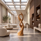Minimalist Wood Sculpture With Open Swirl Loop For Living Room