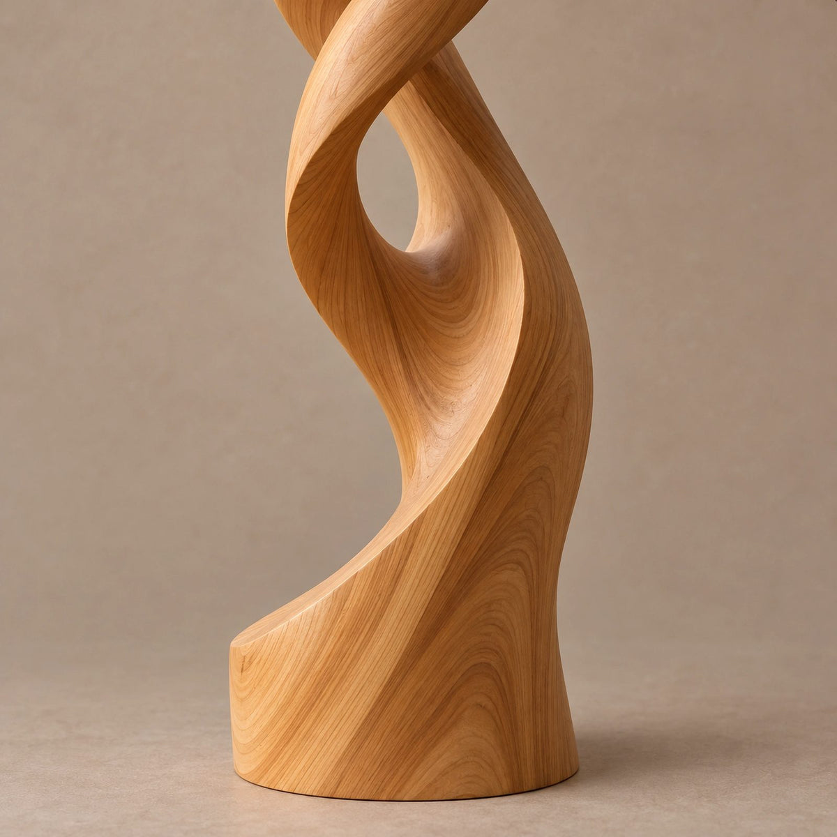 Minimalist Wood Sculpture With Open Swirl Loop For Living Room