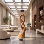 Minimalist Wood Sculpture With Open Swirl Loop For Living Room