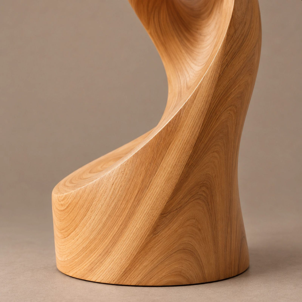 Minimalist Wood Sculpture With Open Swirl Loop For Living Room