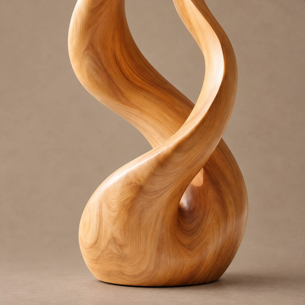 Farmhouse Wood Sculpture With Flowing Flame Twist For Living Room