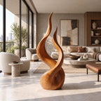 Farmhouse Wood Sculpture With Flowing Flame Twist For Living Room