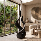 Farmhouse Wood Sculpture With Flowing Flame Twist For Living Room