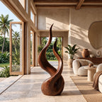Farmhouse Wood Sculpture With Flowing Flame Twist For Living Room