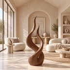 Farmhouse Wood Sculpture With Flowing Flame Twist For Living Room