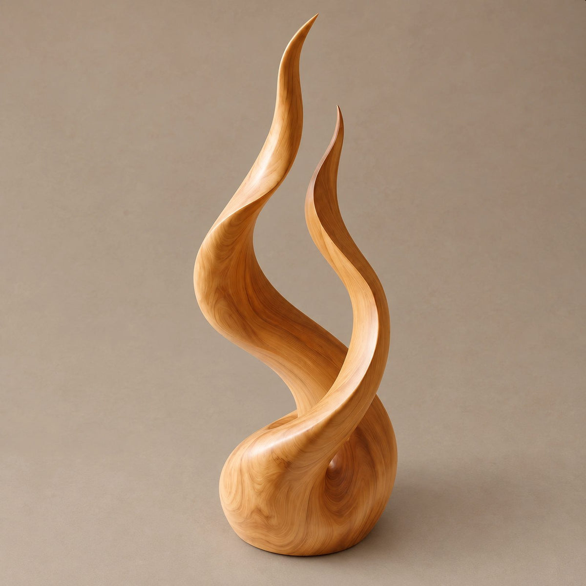 Farmhouse Wood Sculpture With Flowing Flame Twist For Living Room