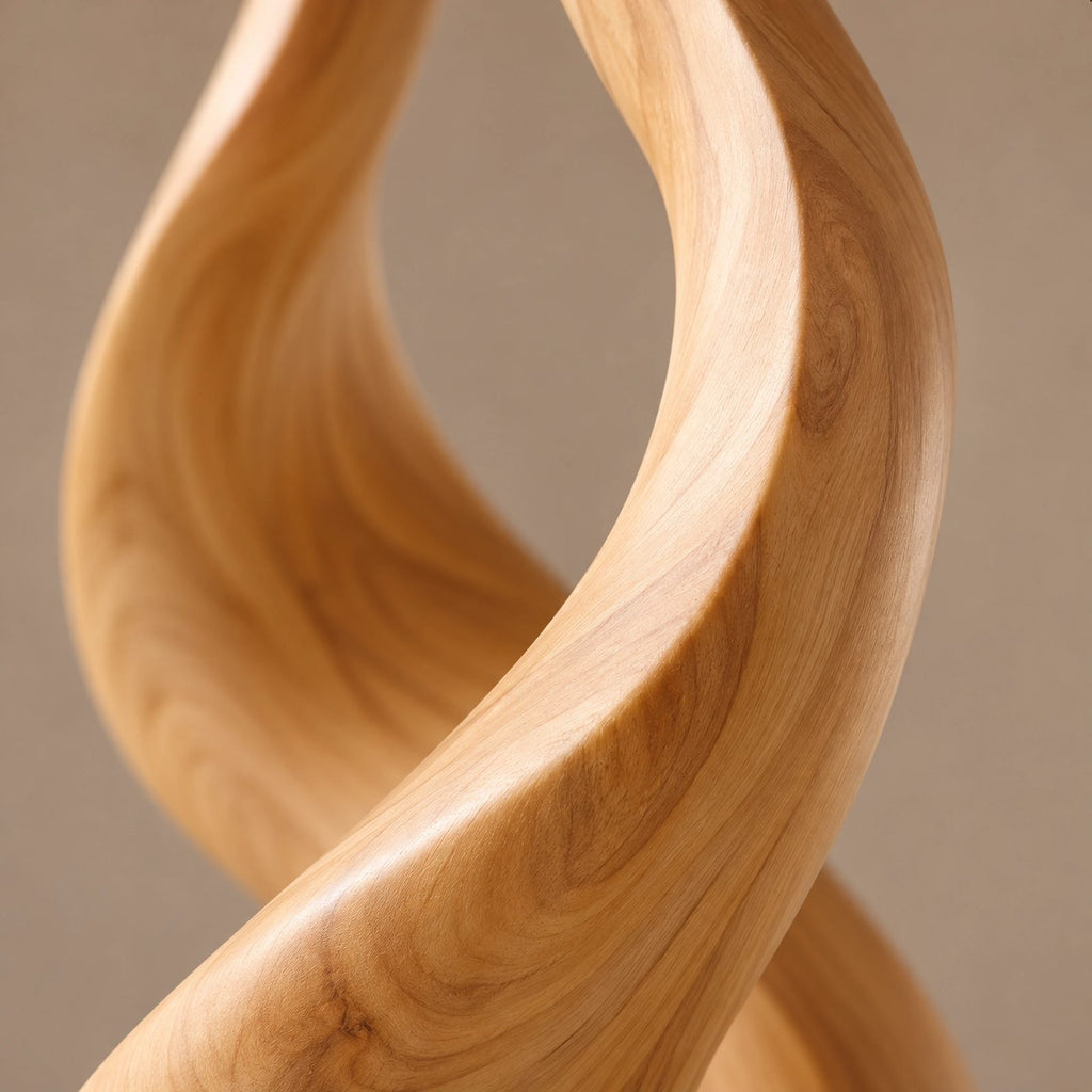 Farmhouse Wood Sculpture With Flowing Flame Twist For Living Room
