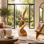 Scandinavian Wood Sculpture With Tall Flame Twist For Bedroom