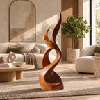 Scandinavian Wood Sculpture With Tall Flame Twist For Bedroom