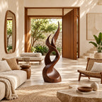 Scandinavian Wood Sculpture With Tall Flame Twist For Bedroom