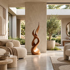 Scandinavian Wood Sculpture With Tall Flame Twist For Bedroom