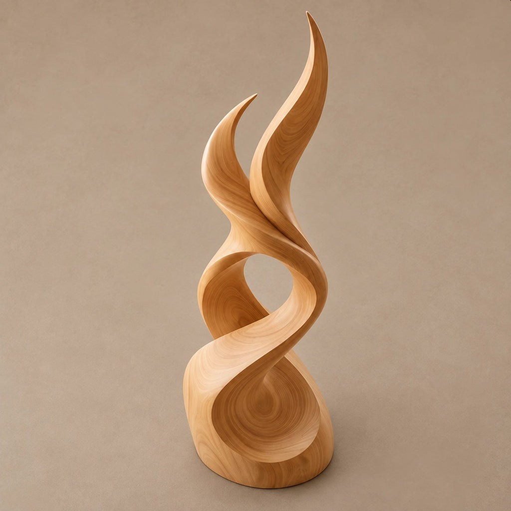 Scandinavian Wood Sculpture With Tall Flame Twist For Bedroom