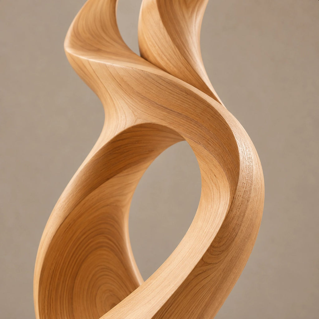Scandinavian Wood Sculpture With Tall Flame Twist For Bedroom