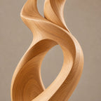 Scandinavian Wood Sculpture With Tall Flame Twist For Bedroom