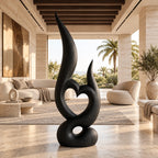 Mid Century Wood Sculpture With Carved Heart Flame For Living Room