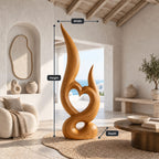 Mid Century Wood Sculpture With Carved Heart Flame For Living Room