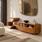 Modern Sculptural TV Stand With Open Compartments For Living Room