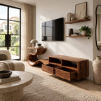 Modern Sculptural TV Stand With Open Compartments For Living Room