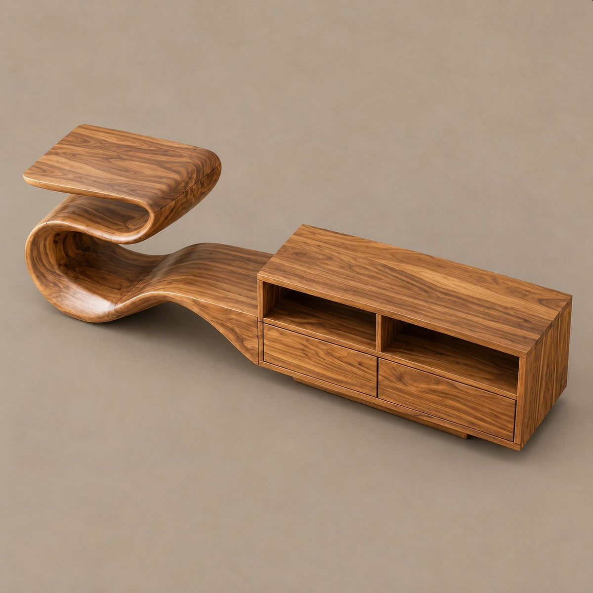 Modern Sculptural TV Stand With Open Compartments For Living Room