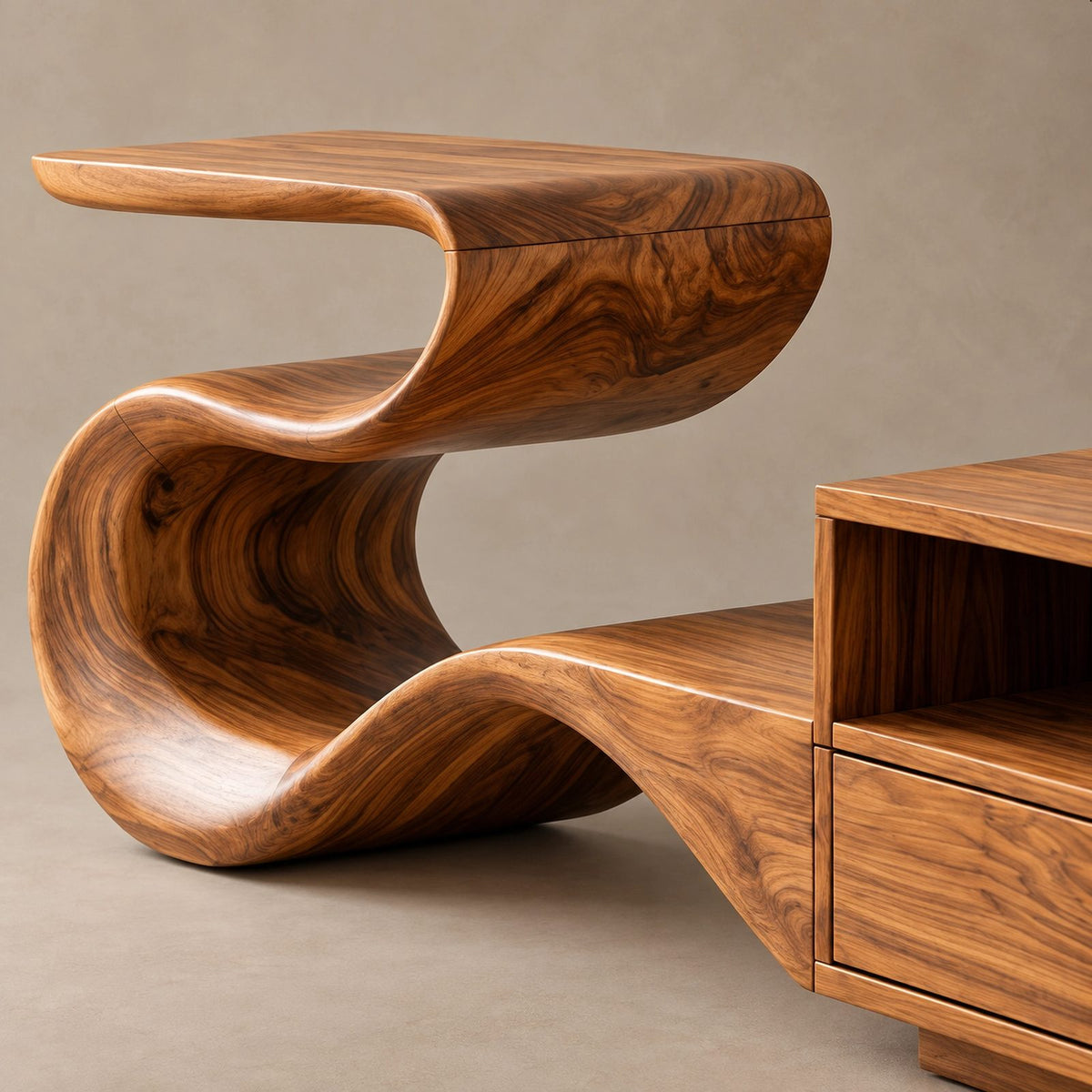 Modern Sculptural TV Stand With Open Compartments For Living Room