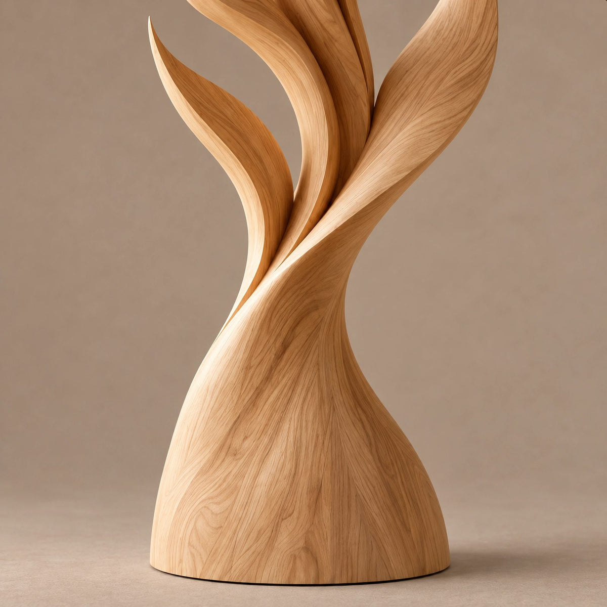 Contemporary Tall Wood Sculpture With Fanned Flame Blades For Entryway