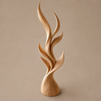 Contemporary Tall Wood Sculpture With Fanned Flame Blades For Entryway