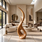 Modern Wood Sculpture With Flowing Flame Spiral For Living Room