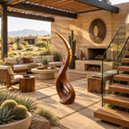 Modern Wood Sculpture With Flowing Flame Spiral For Living Room