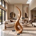 Modern Wood Sculpture With Flowing Flame Spiral For Living Room