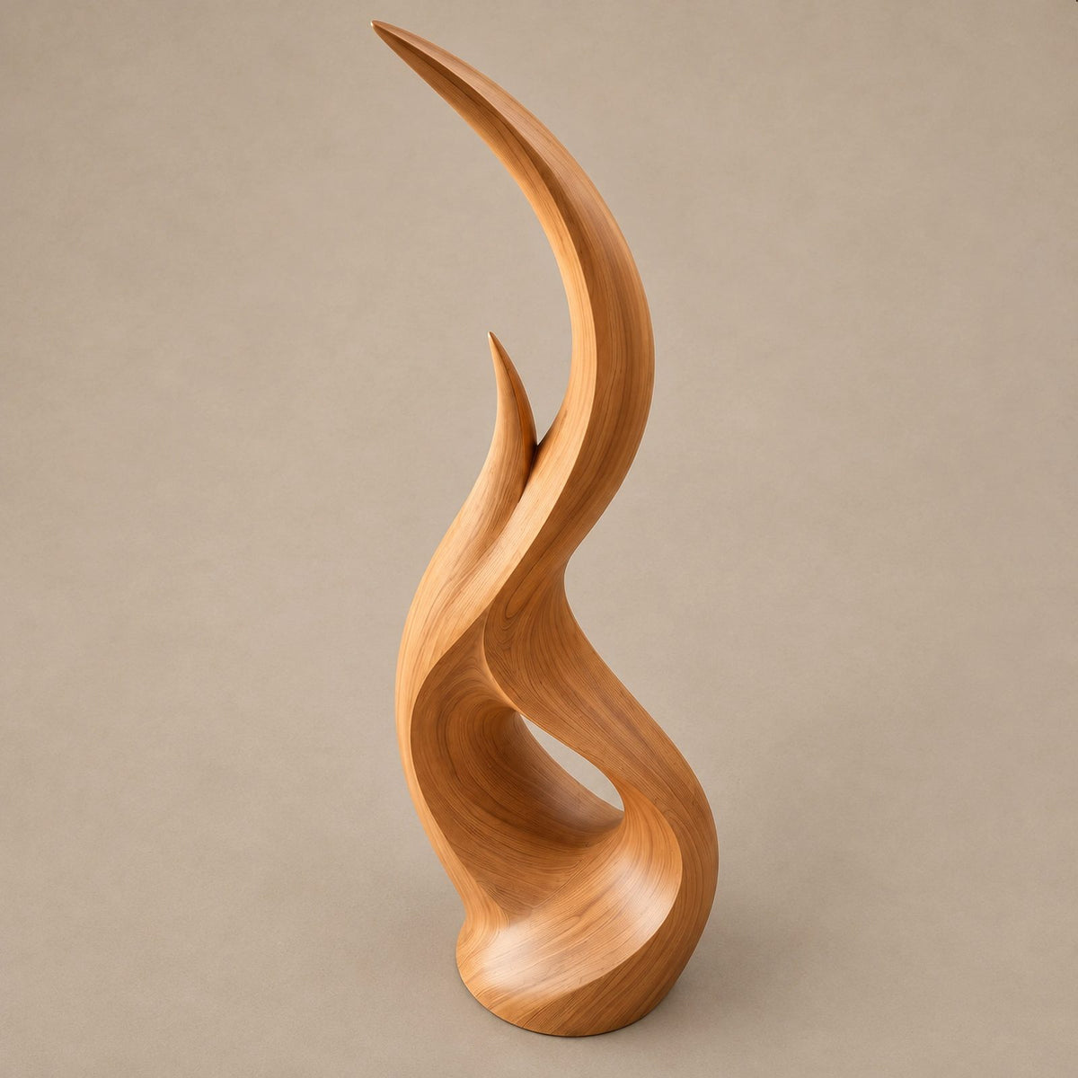 Modern Wood Sculpture With Flowing Flame Spiral For Living Room