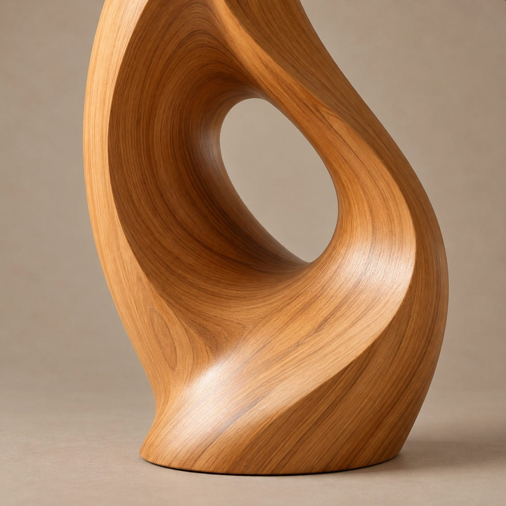 Modern Wood Sculpture With Flowing Flame Spiral For Living Room