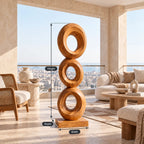Artisan Wood Sculpture With Stacked Open Rings For Patio