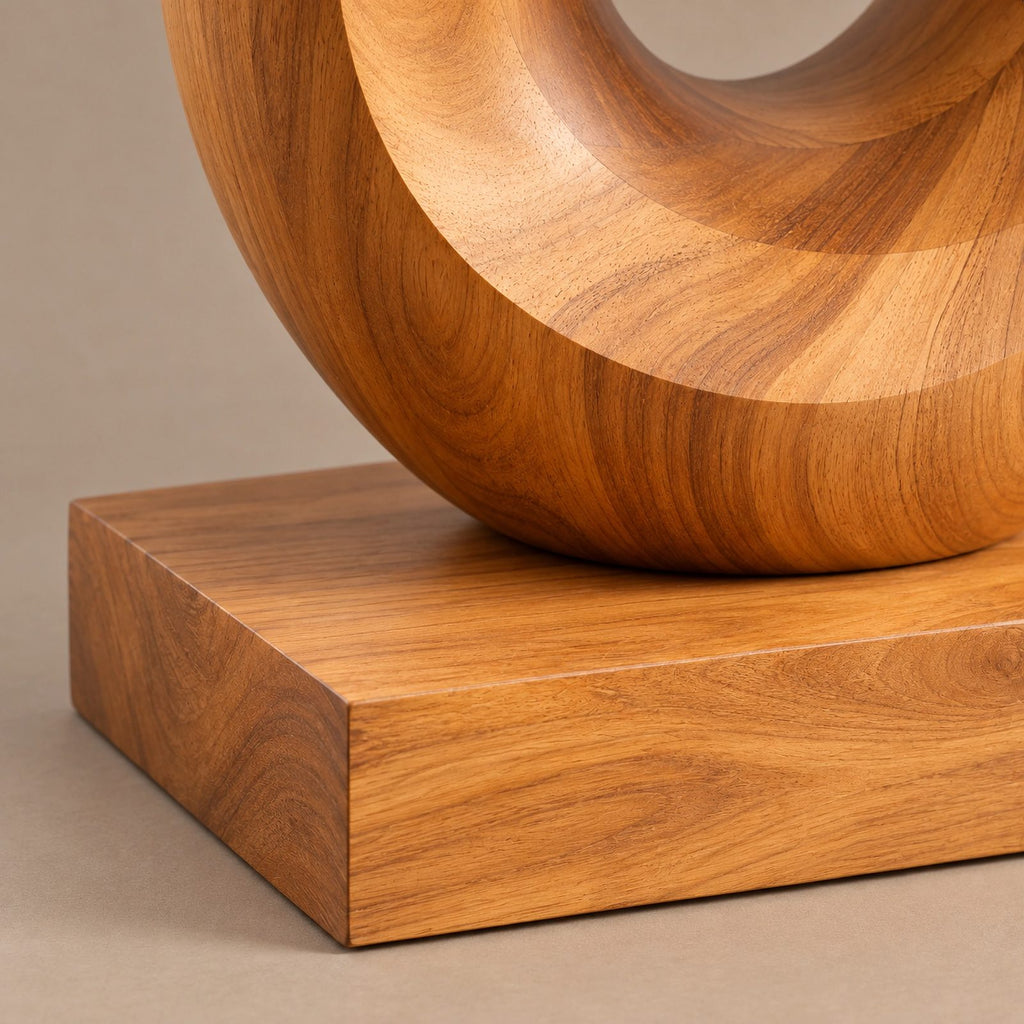 Artisan Wood Sculpture With Stacked Open Rings For Patio