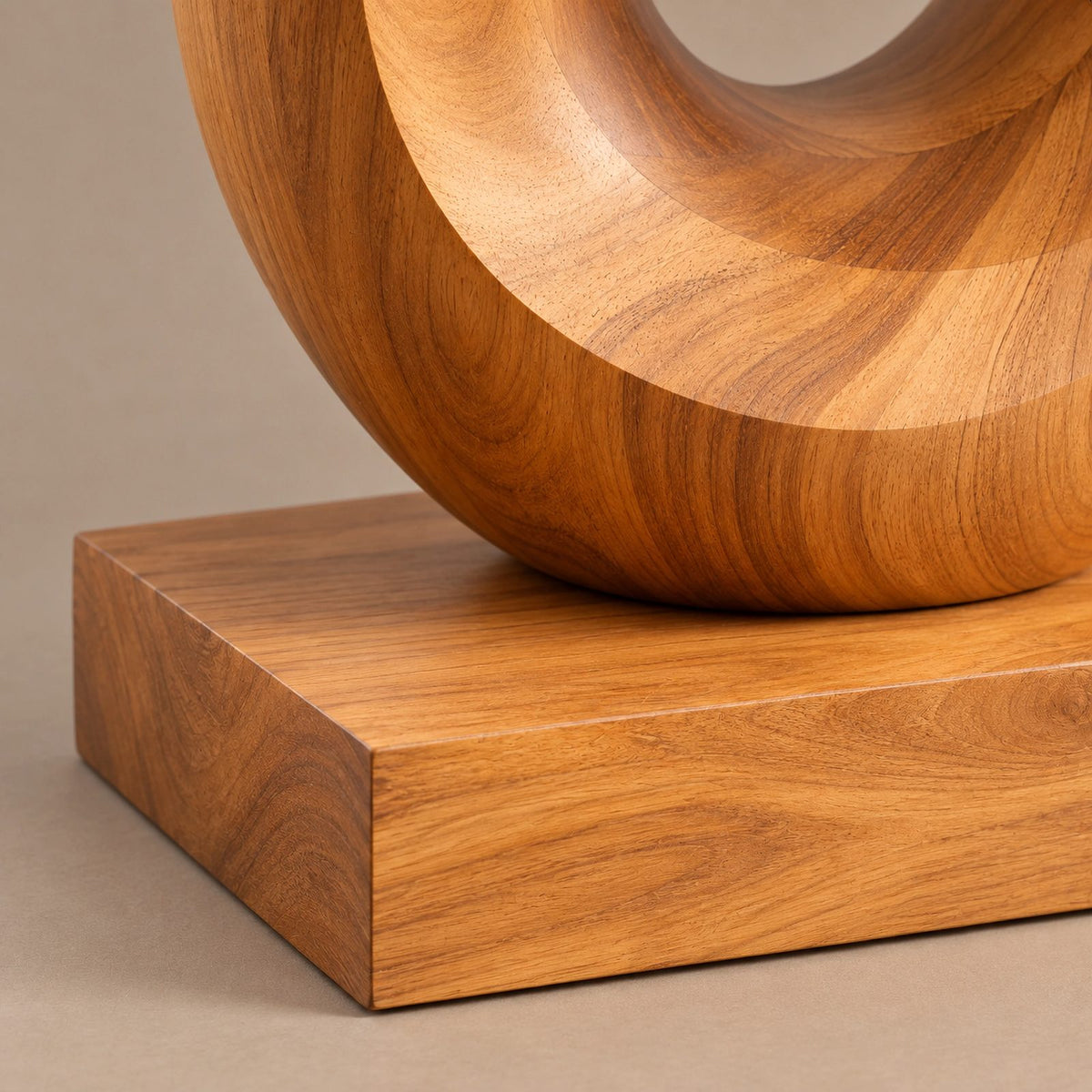 Artisan Wood Sculpture With Stacked Open Rings For Patio