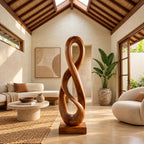 Modern Hand Carved Infinity Loop Wood Sculpture For Living Room