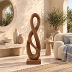 Modern Hand Carved Infinity Loop Wood Sculpture For Living Room