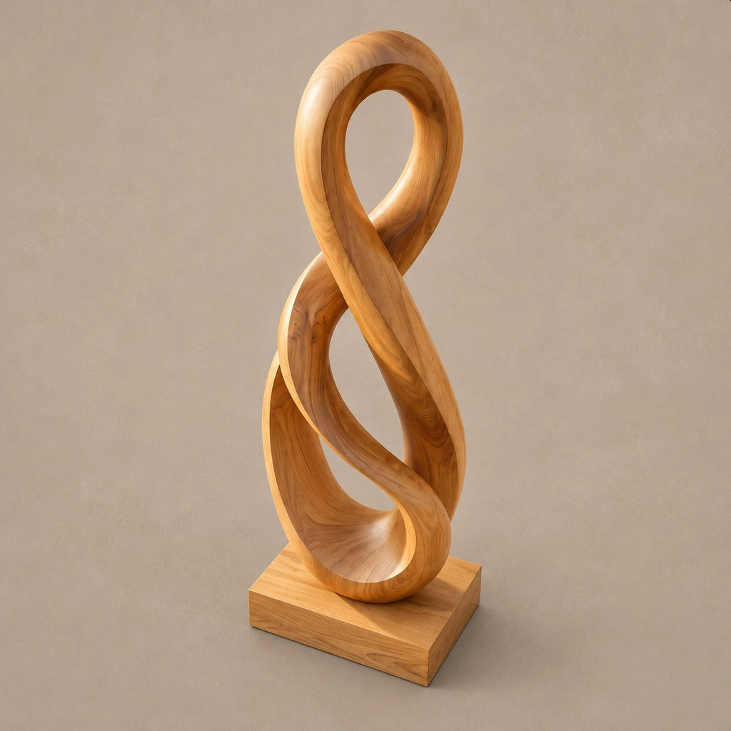 Modern Hand Carved Infinity Loop Wood Sculpture For Living Room