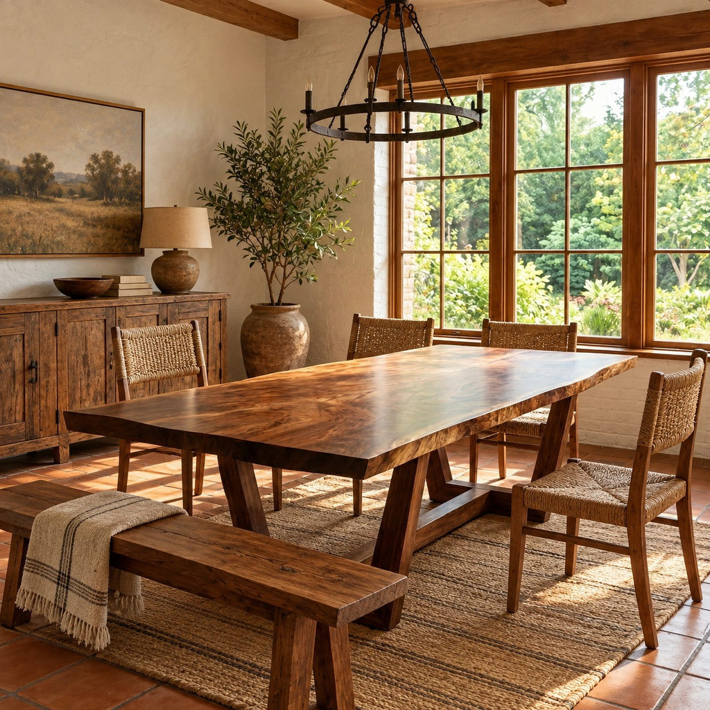 Rustic Live Edge Dining Table With V Shaped Trestle Base For Dining Room