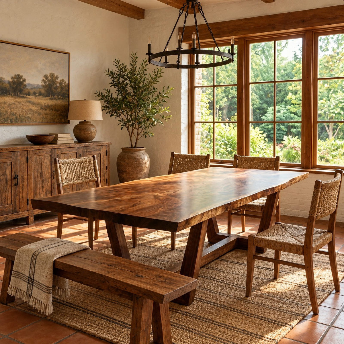 Rustic Live Edge Dining Table With V Shaped Trestle Base For Dining Room