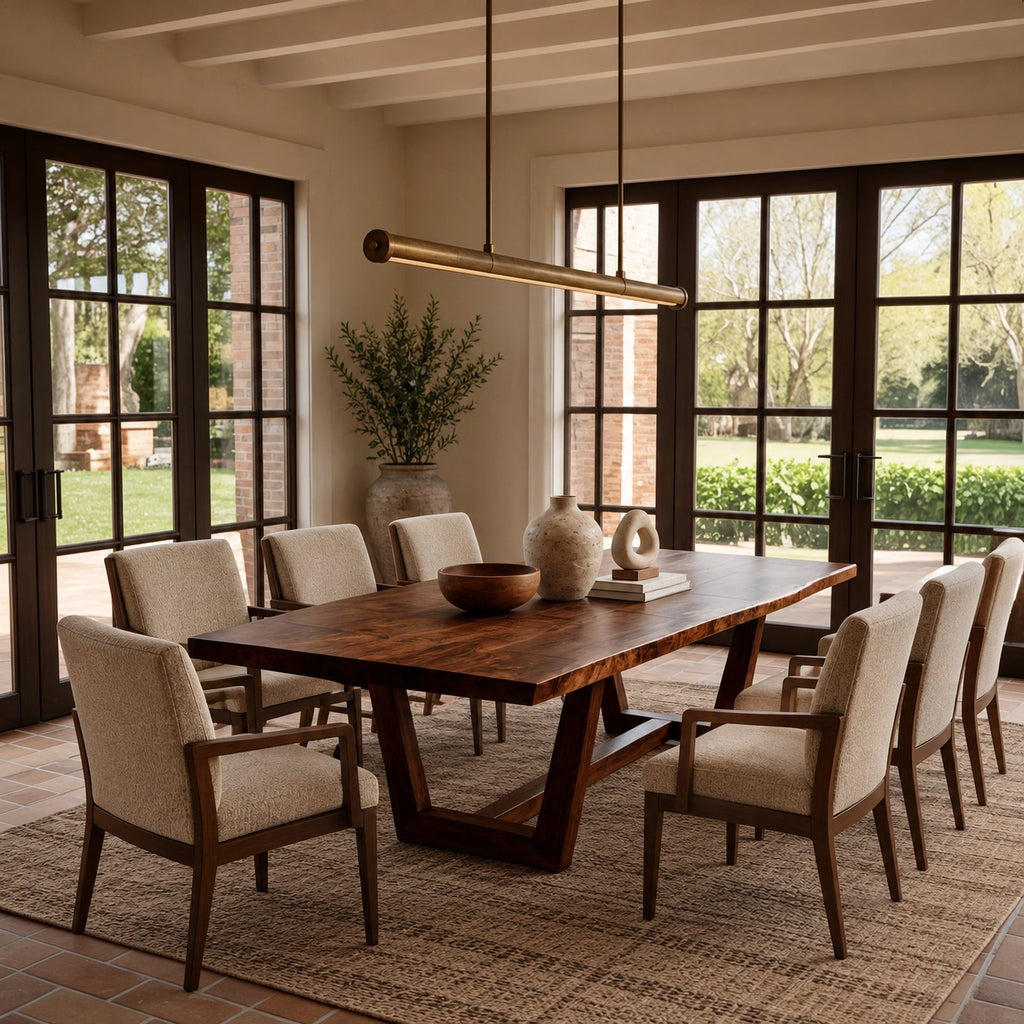 Rustic Live Edge Dining Table With V Shaped Trestle Base For Dining Room
