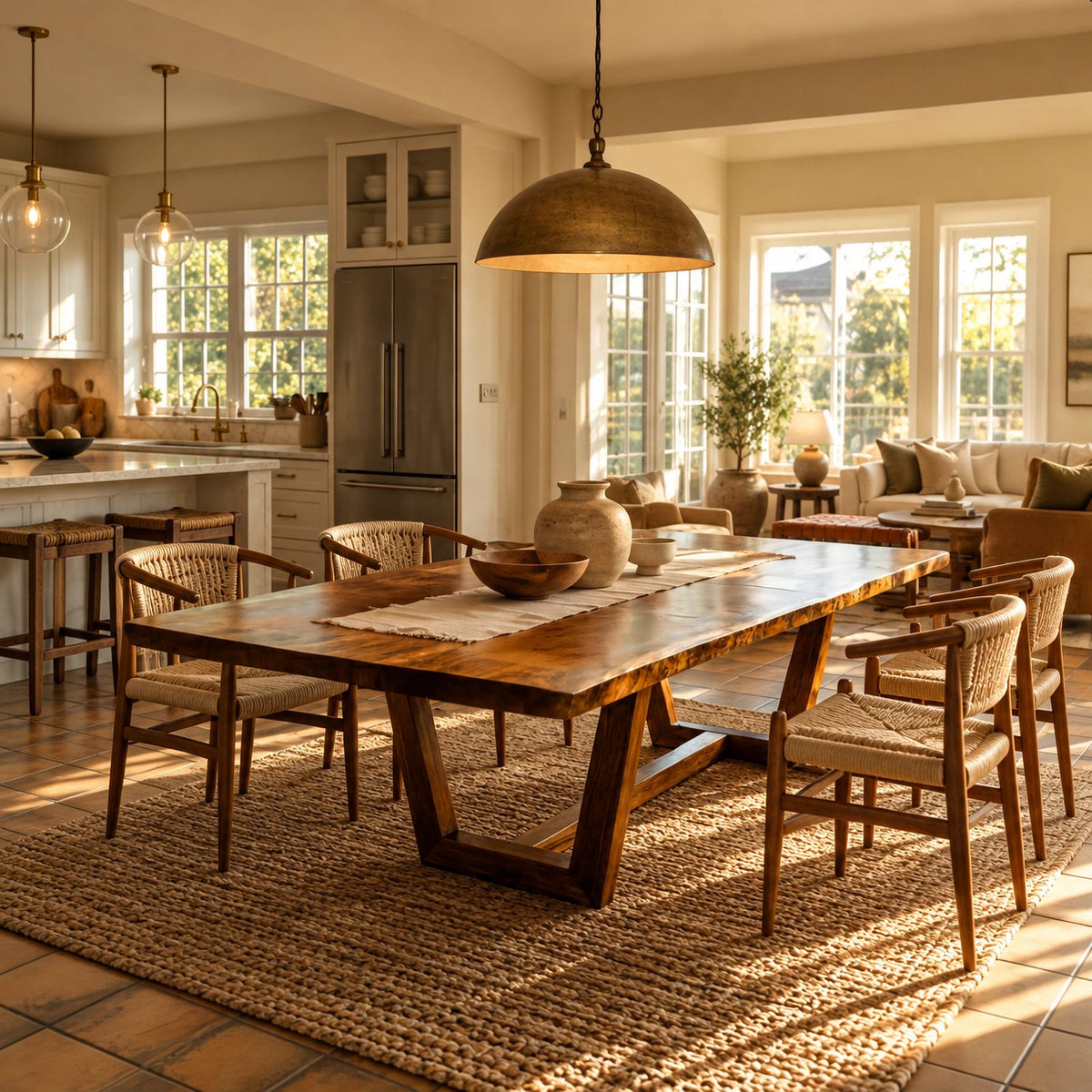 Rustic Live Edge Dining Table With V Shaped Trestle Base For Dining Room