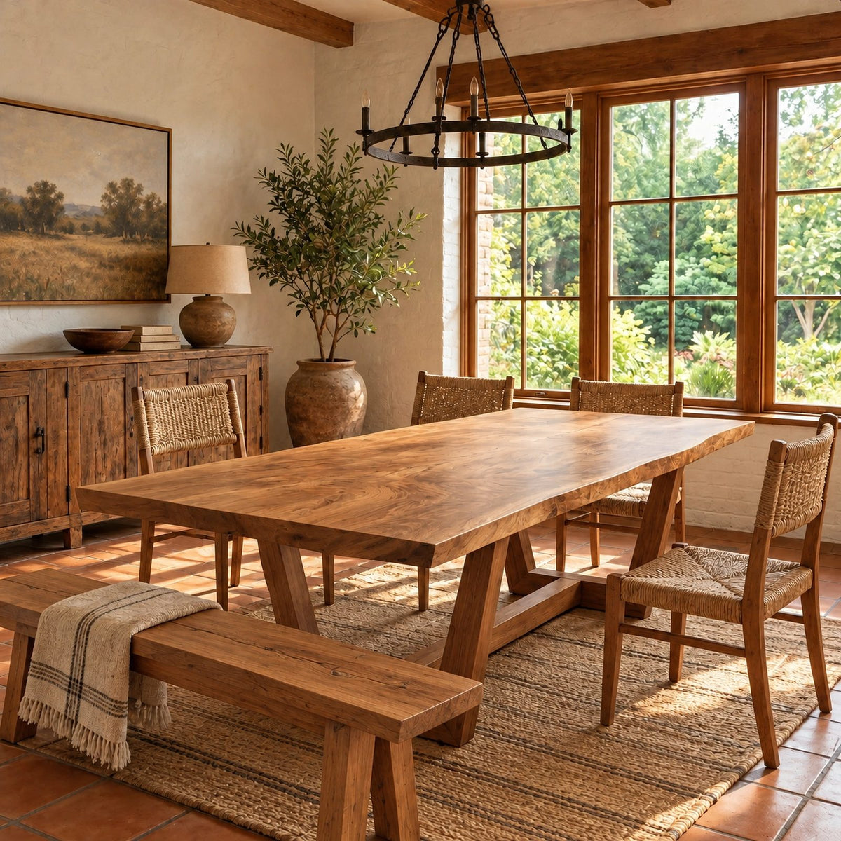 Rustic Live Edge Dining Table With V Shaped Trestle Base For Dining Room