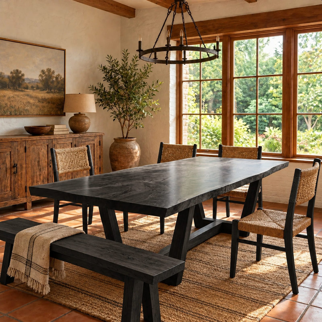 Rustic Live Edge Dining Table With V Shaped Trestle Base For Dining Room