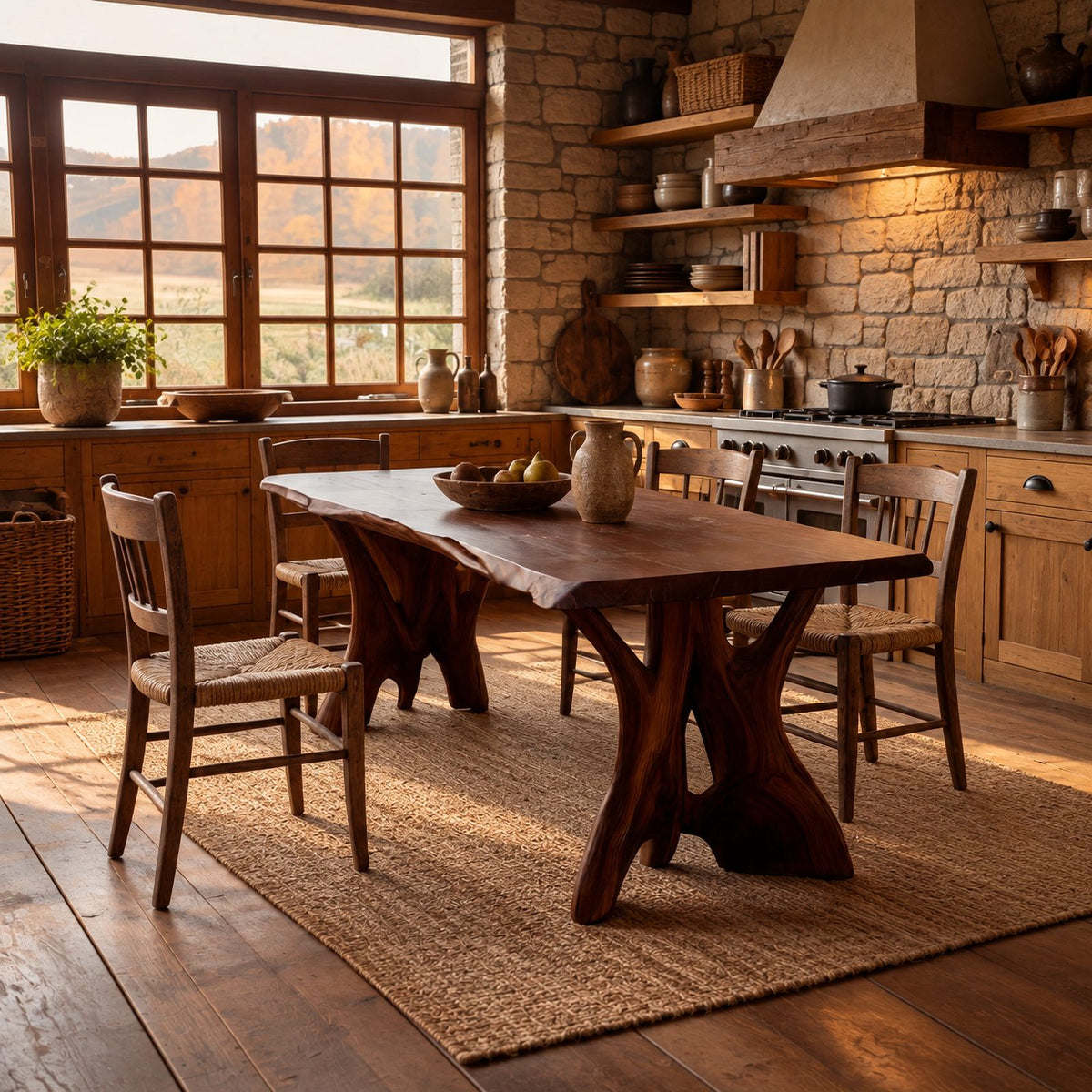 Organic Live Edge Dining Table With Branching Root Legs For Dining Room
